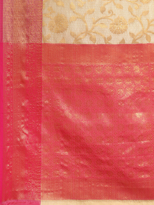 Pink Tissue Silk Saree with Woven Zari Floral Design & Blouse