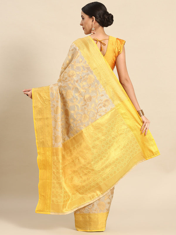 Yellow Tissue Silk Woven Zari Design Floral Saree with Blouse