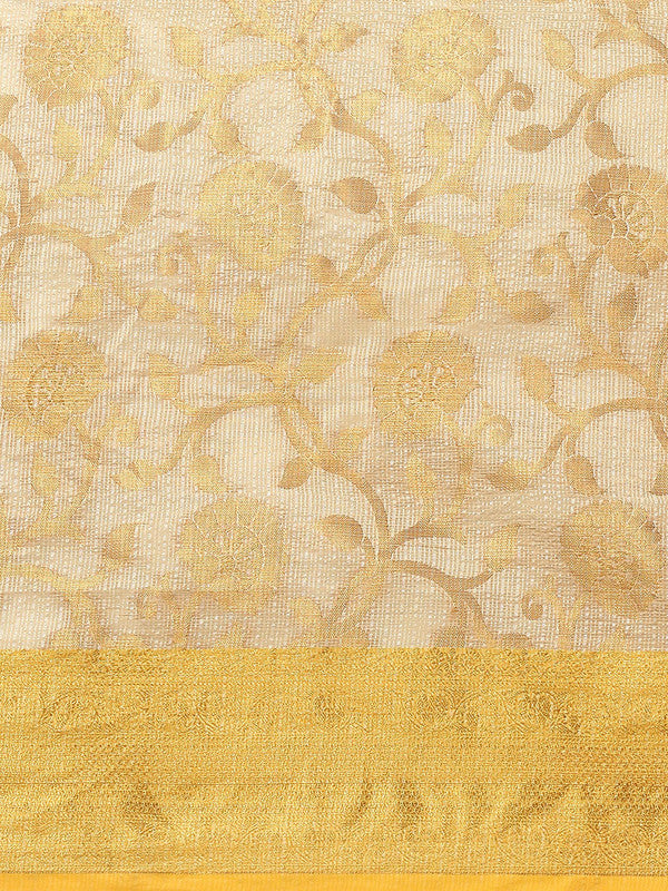 Yellow Tissue Silk Woven Zari Design Floral Saree with Blouse