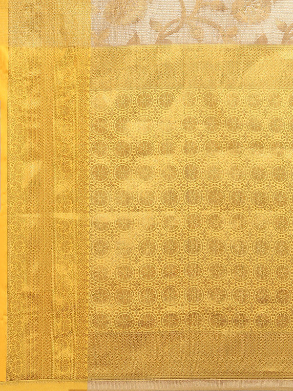 Yellow Tissue Silk Woven Zari Design Floral Saree with Blouse