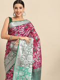 Magenta brocade saree with woven zari floral design