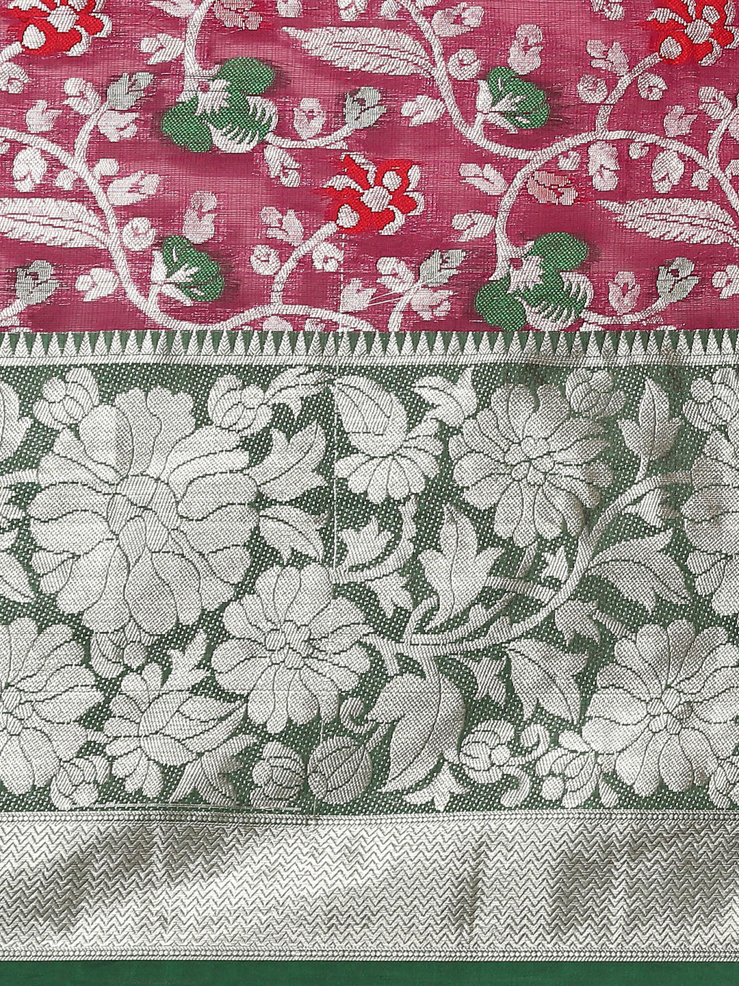 Magenta Brocade Woven Zari Floral Saree with Blouse Piece