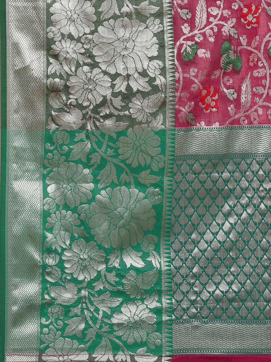 Magenta Brocade Woven Zari Floral Saree with Blouse Piece
