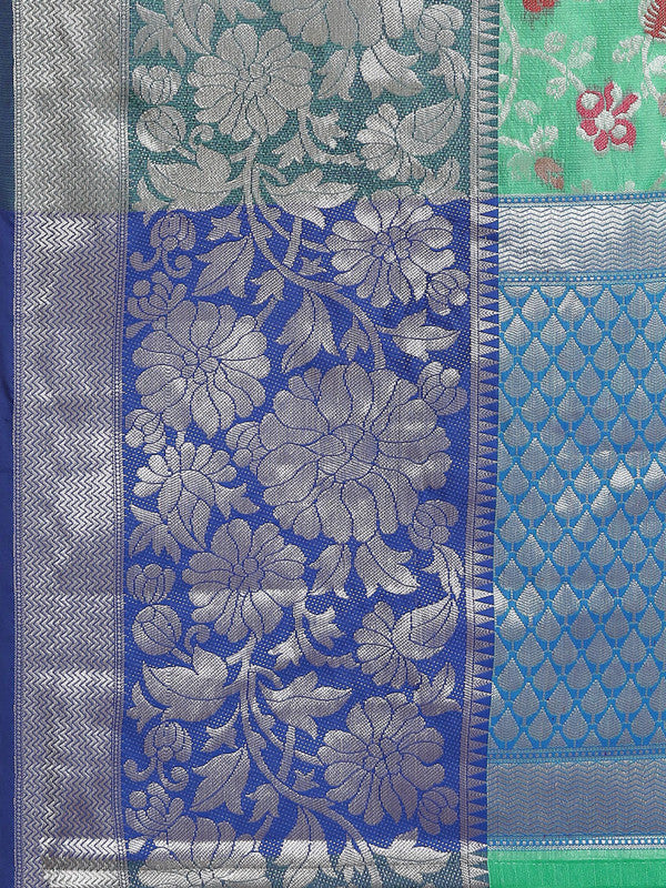 Turquoise Brocade Saree with Woven Zari Floral Design