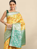 Yellow Brocade Woven Zari Design Floral Saree with Unstitched Blouse - Hiral Fashion