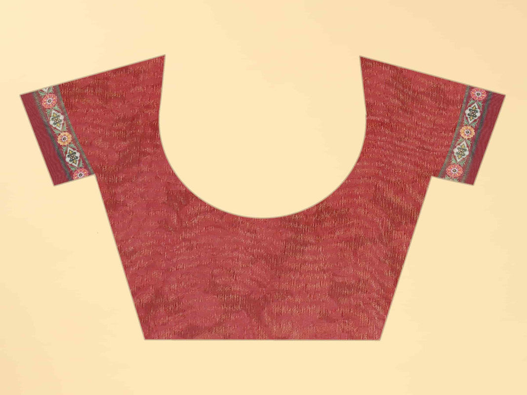 Multicolor Cotton Blend Floral Printed Saree with Blouse