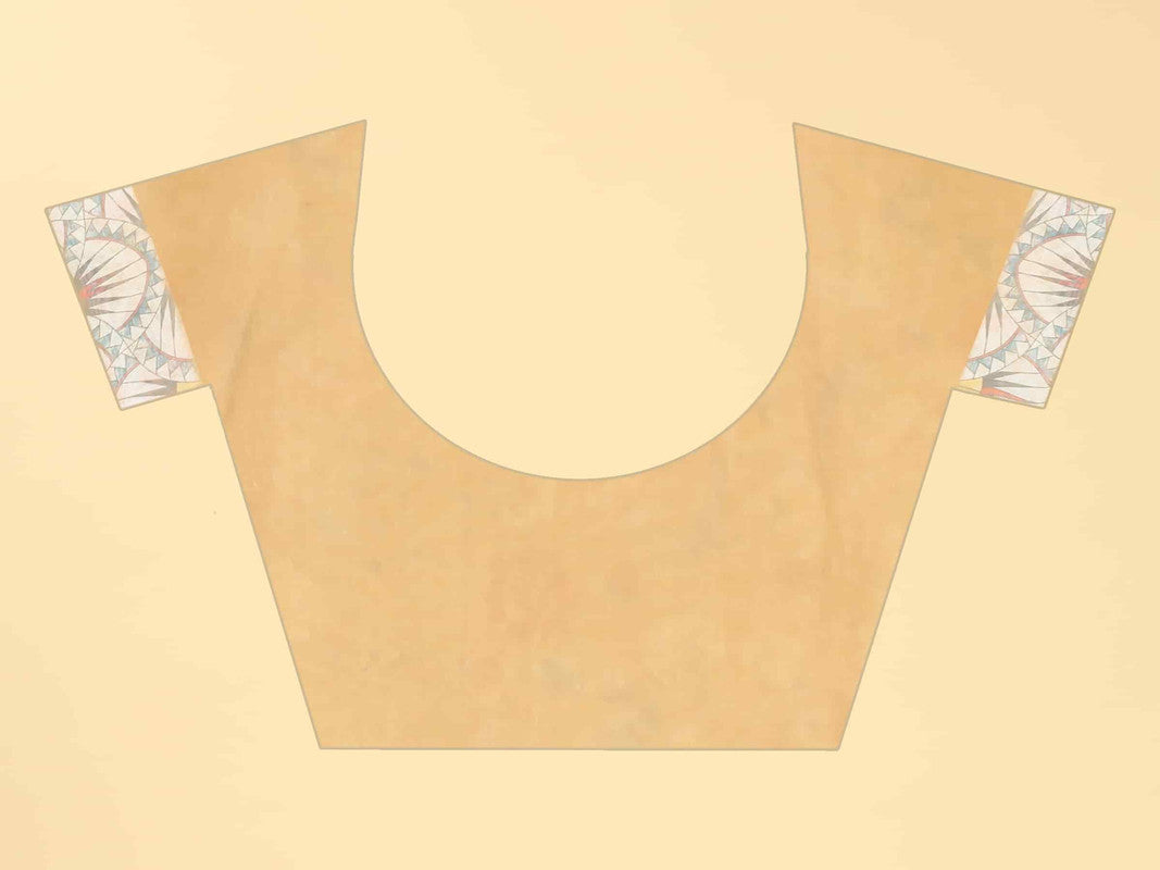Peach Cotton Blend Floral Print Saree with Unstitched Blouse