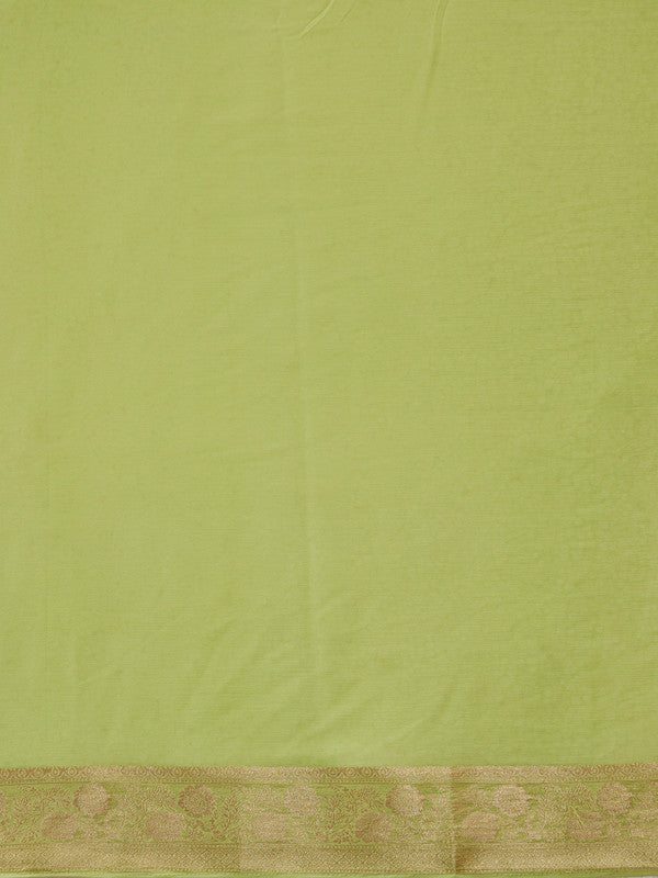 Green Pure Viscose Chinon Zari Woven Solid Saree with Unstitched Blouse