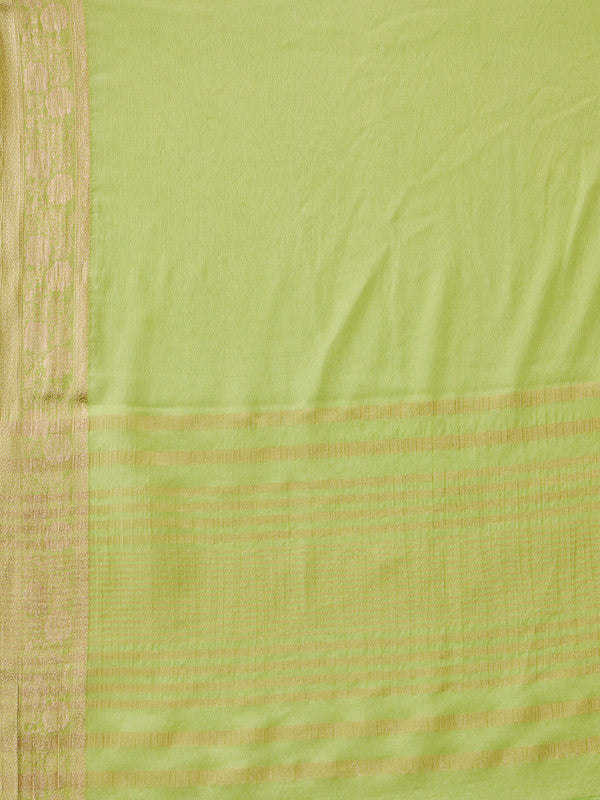 Green Pure Viscose Chinon Zari Woven Solid Saree with Unstitched Blouse