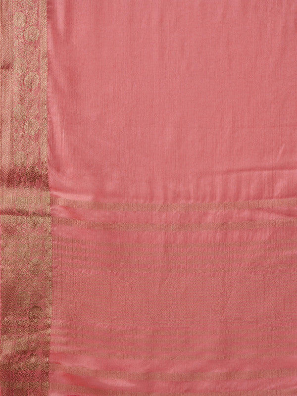 Light Pink Pure Viscose Chinon Zari Woven Solid Saree with Unstitched Blouse - Hiral Fashion