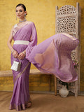 Purple pure Viscose Chinon saree with Zari woven detailing and unstitched blouse