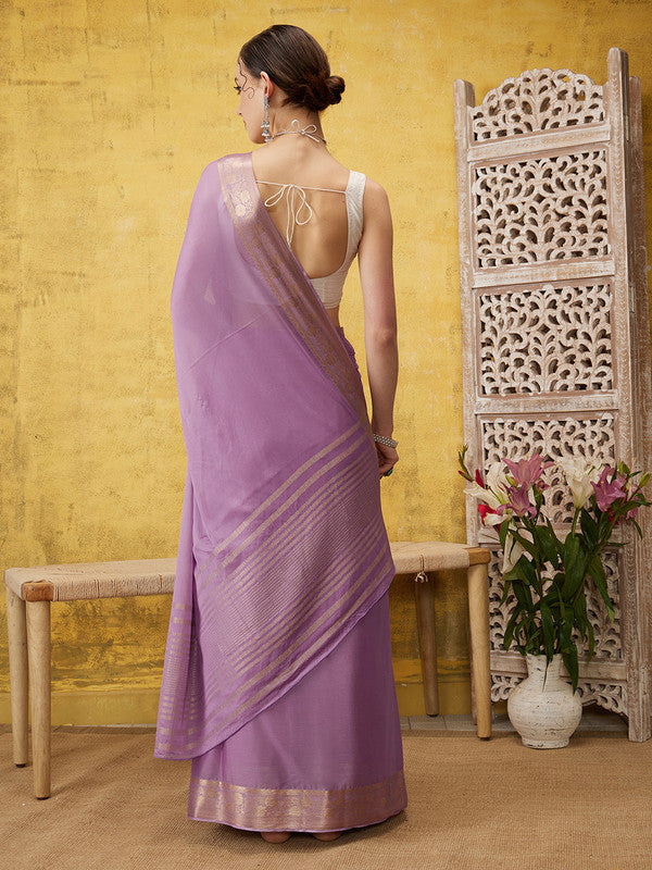 Purple Pure Viscose Chinon Zari Woven Solid Saree with Blouse