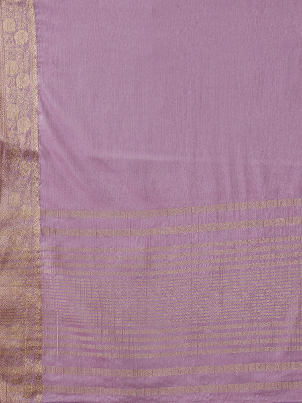 Purple Pure Viscose Chinon Zari Woven Solid Saree with Blouse