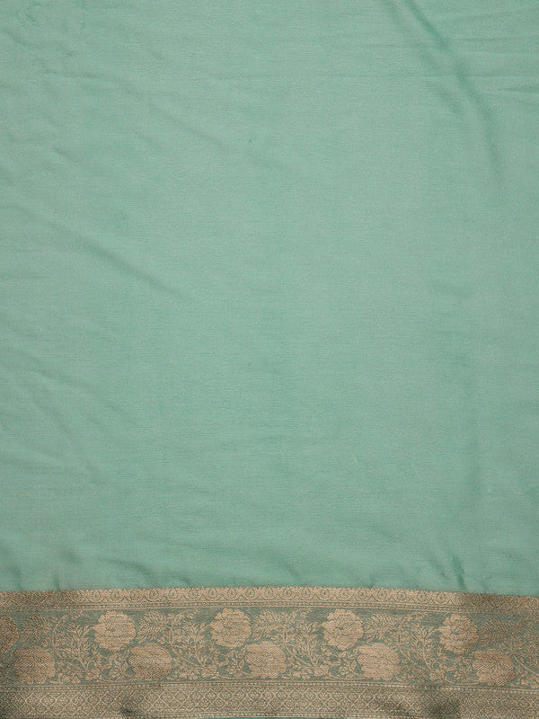 Turquoise Pure Viscose Chinon Zari Woven Solid Saree with Blouse