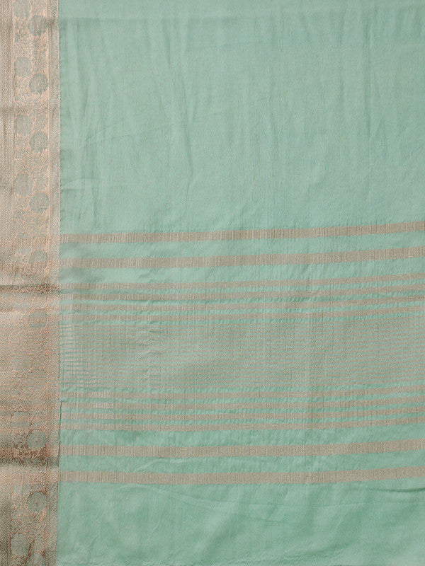 Turquoise Pure Viscose Chinon Zari Woven Solid Saree with Blouse