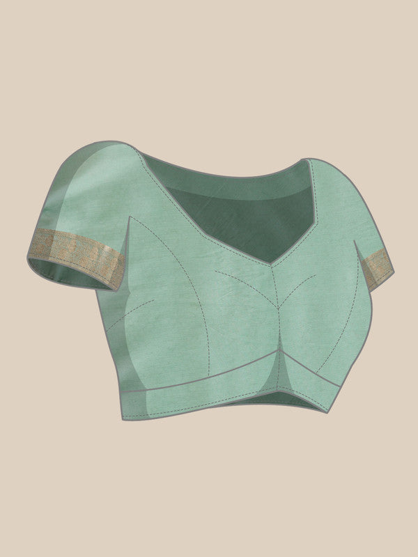 Turquoise Pure Viscose Chinon Zari Woven Solid Saree with Blouse