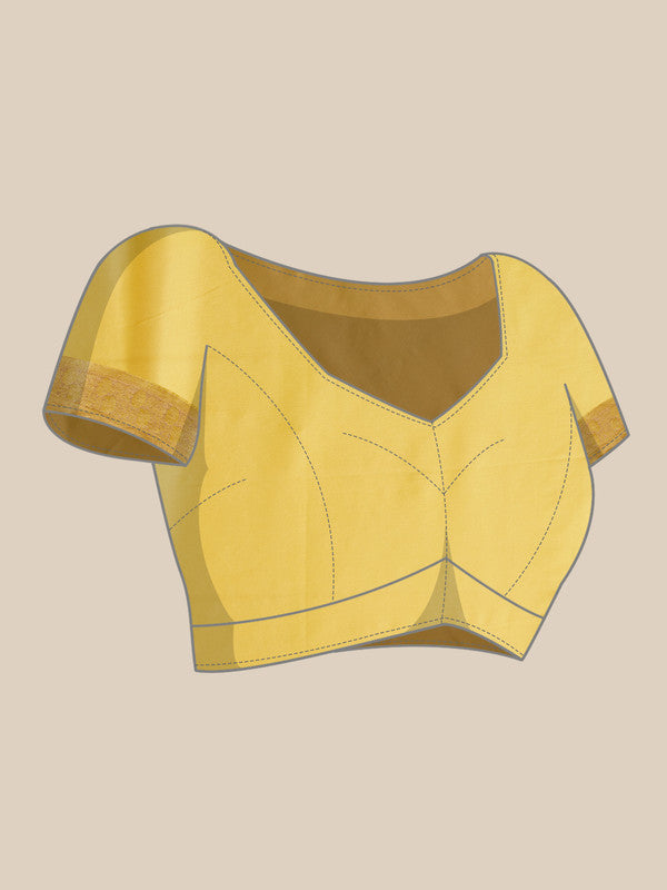 Yellow Viscose Chinon Saree with Zari Weave and Unstitched Blouse