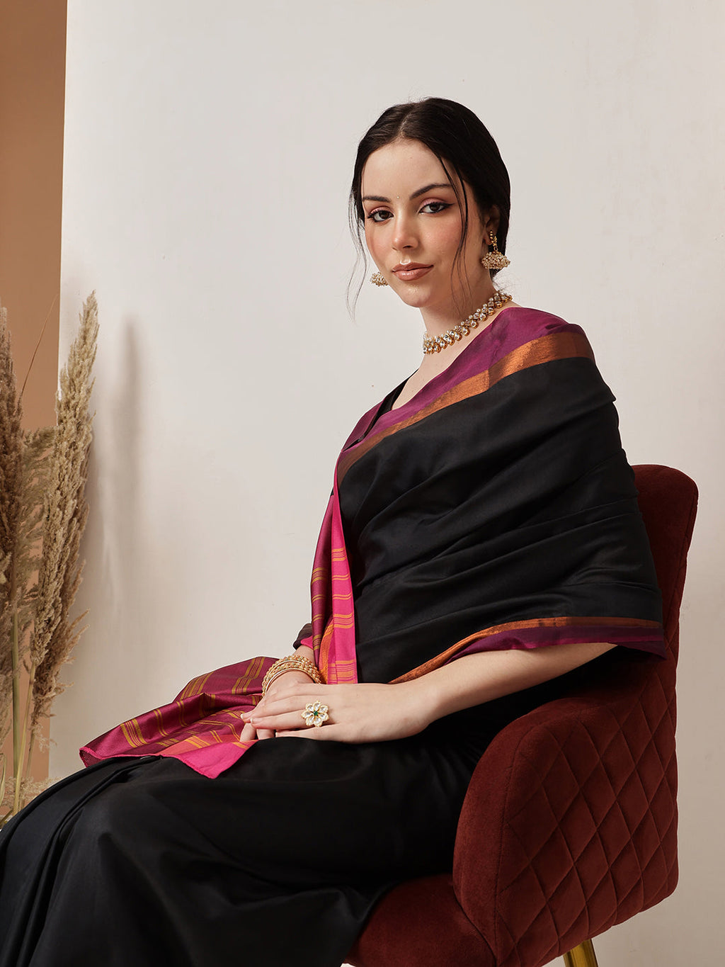 Black Banarasi Art Silk Solid Saree for Sophisticated Events