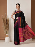 Elegant black solid Banarasi art silk saree on display