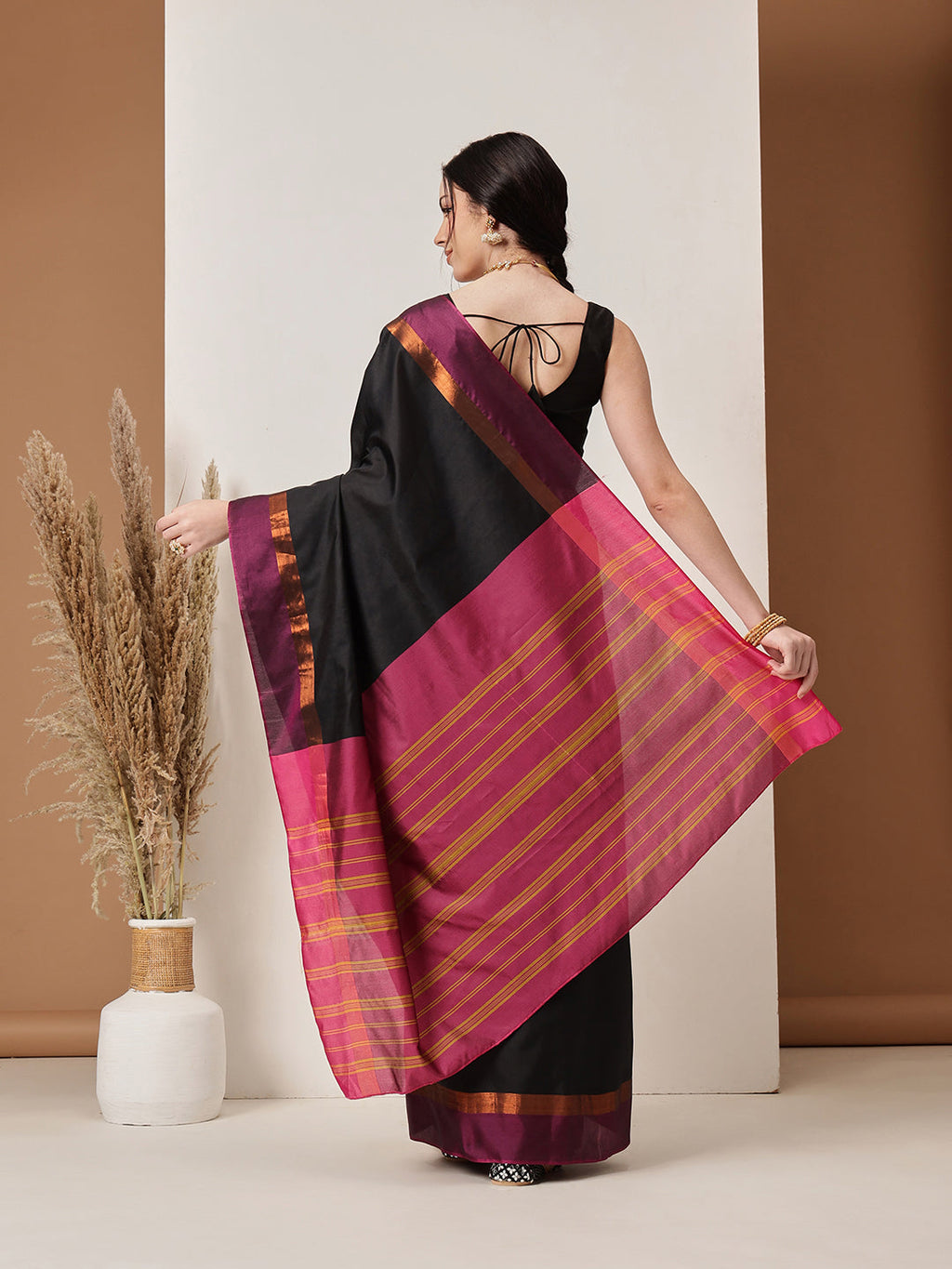 Black Banarasi Art Silk Solid Saree for Sophisticated Events