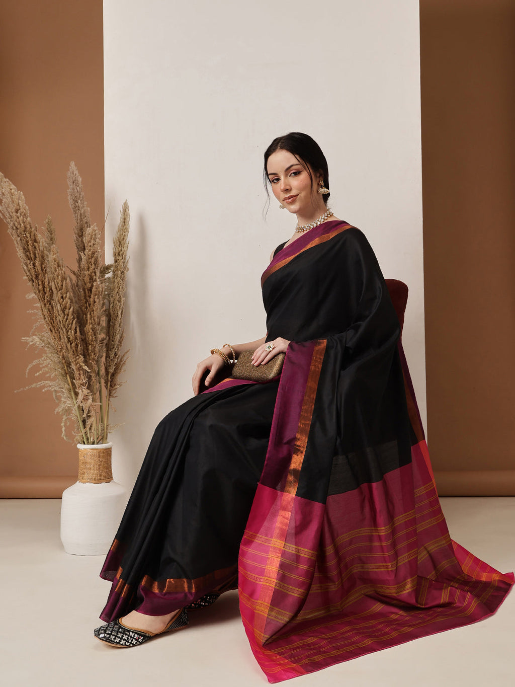 Black Banarasi Art Silk Solid Saree for Sophisticated Events