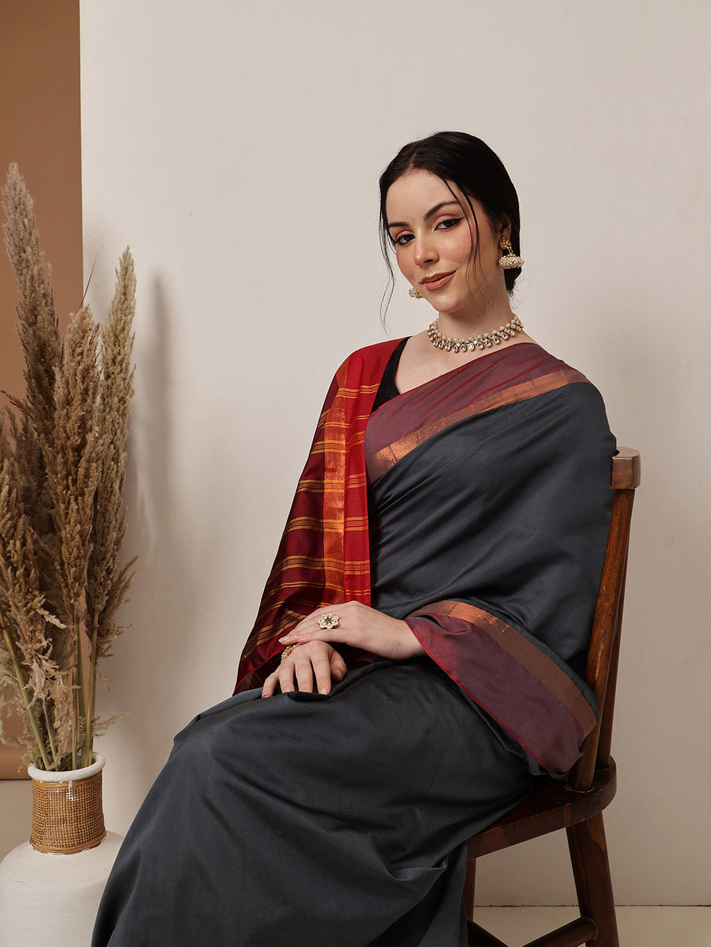 Grey Banarasi Art Silk Solid Saree for Elegant Traditional Wear