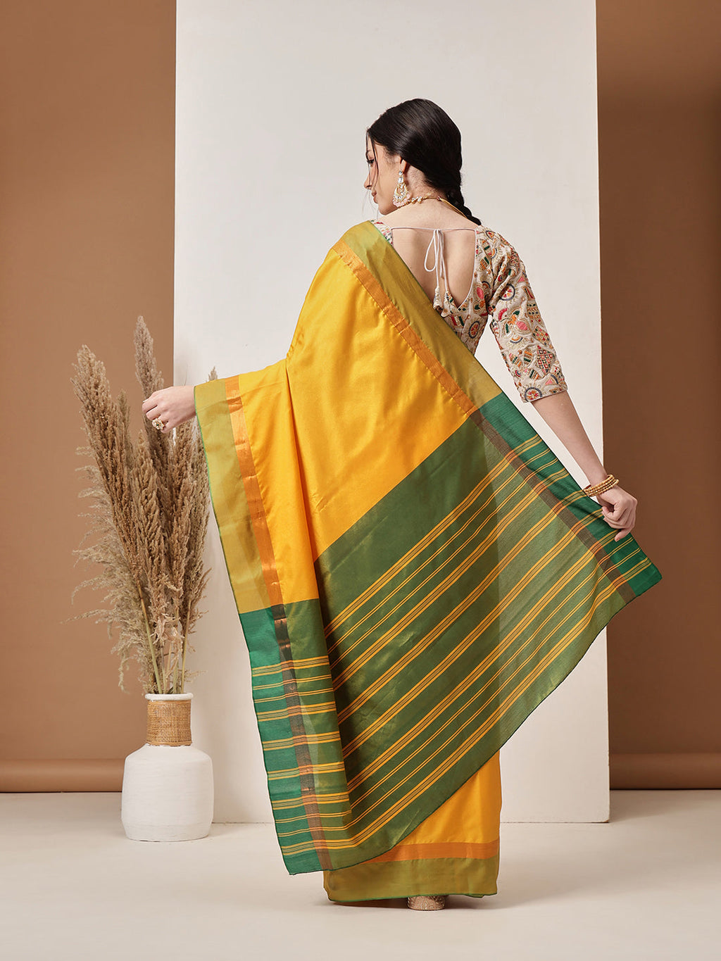 Mustard Banarasi Art Silk Solid Saree for Elegant Styling