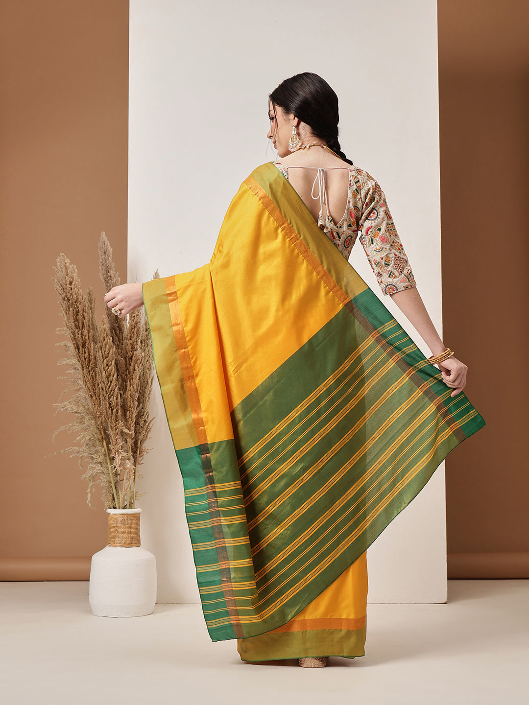 Mustard Banarasi Art Silk Solid Saree for Elegant Styling