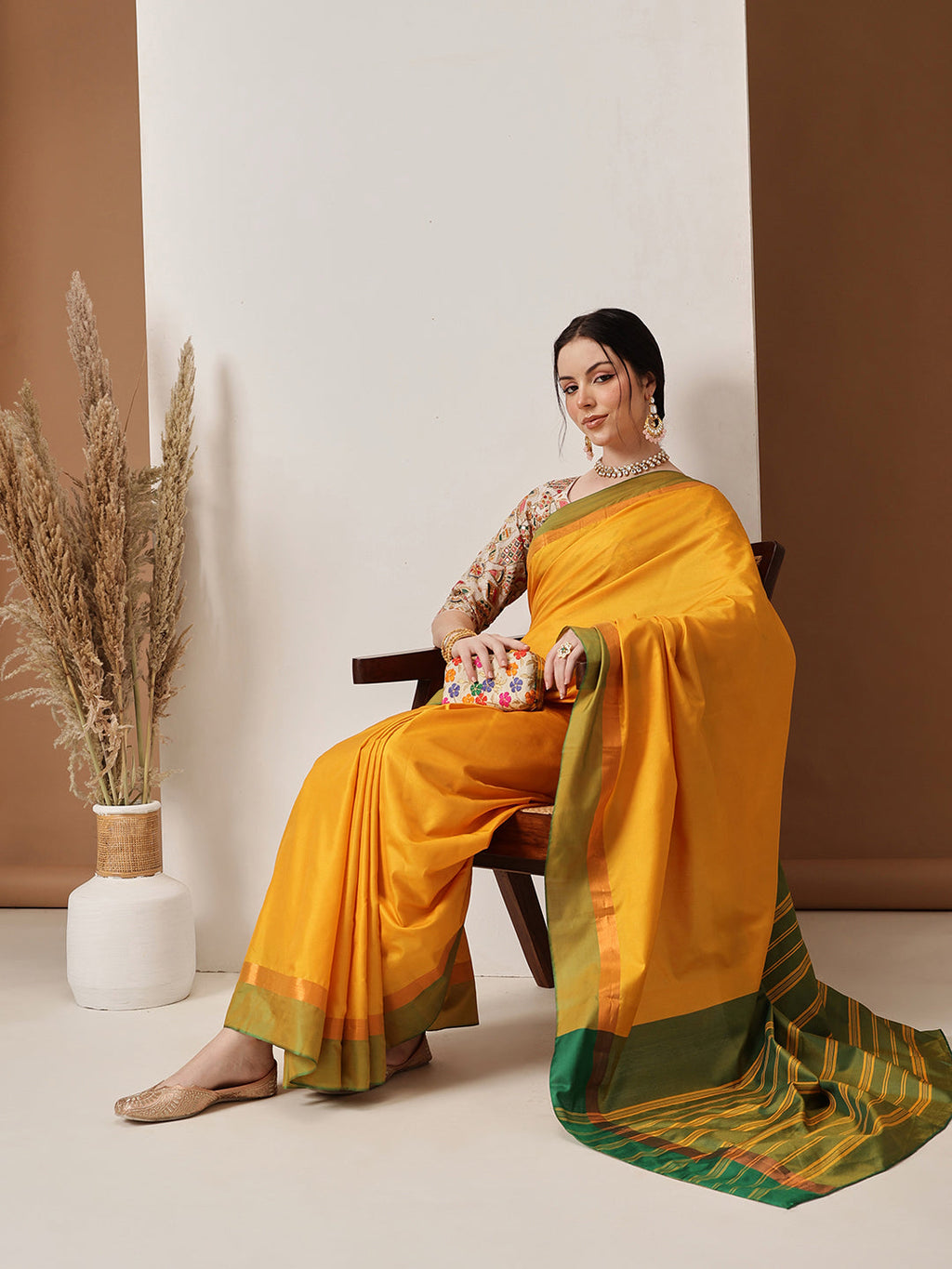 Mustard Banarasi Art Silk Solid Saree for Elegant Styling