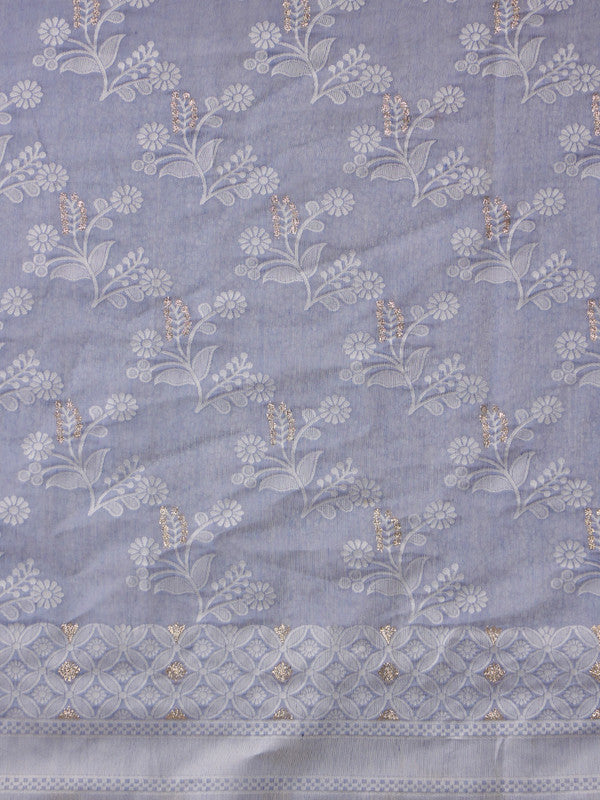 Gray Cotton Woven Zari Design Floral Saree
