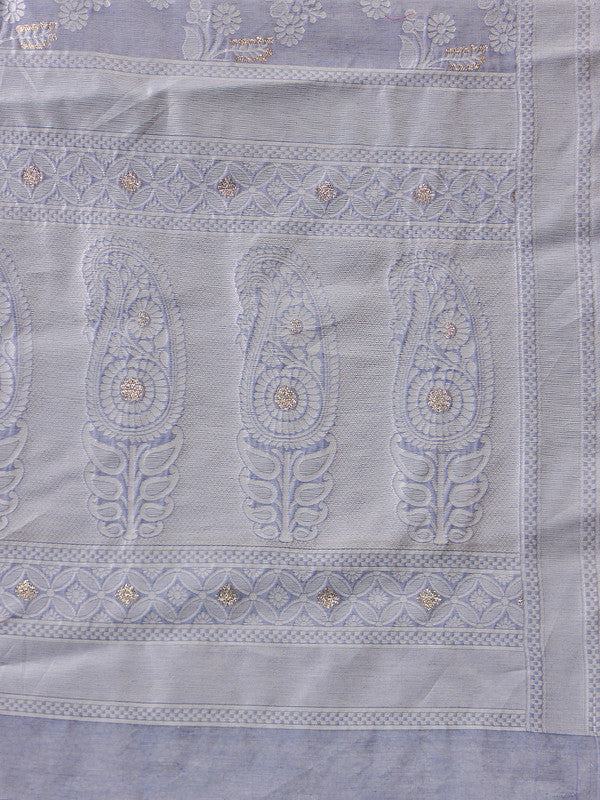 Gray Cotton Woven Zari Design Floral Saree