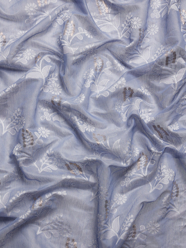 Gray Cotton Woven Zari Design Floral Saree