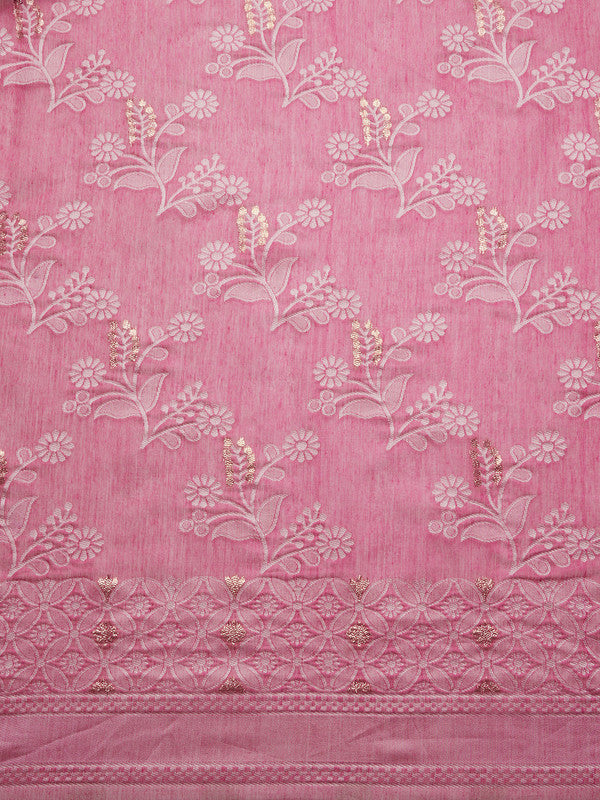 Pink Cotton Woven Zari Design Floral Saree with Blouse Piece