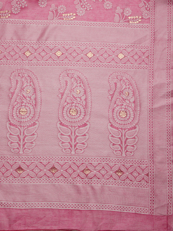 Pink Cotton Woven Zari Design Floral Saree with Blouse Piece