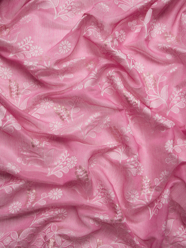 Pink Cotton Woven Zari Design Floral Saree with Blouse Piece