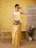 Yellow cotton saree featuring floral zari motifs and matching blouse fabric