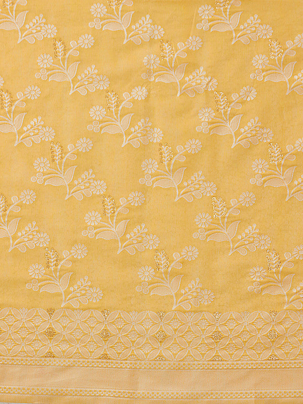 Yellow Cotton Saree with Zari Floral Design and Blouse Piece