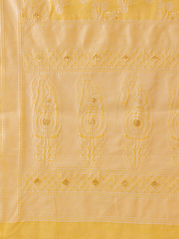 Yellow Cotton Saree with Zari Floral Design and Blouse Piece