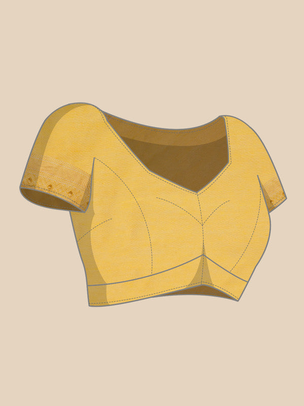 Yellow Cotton Saree with Zari Floral Design and Blouse Piece