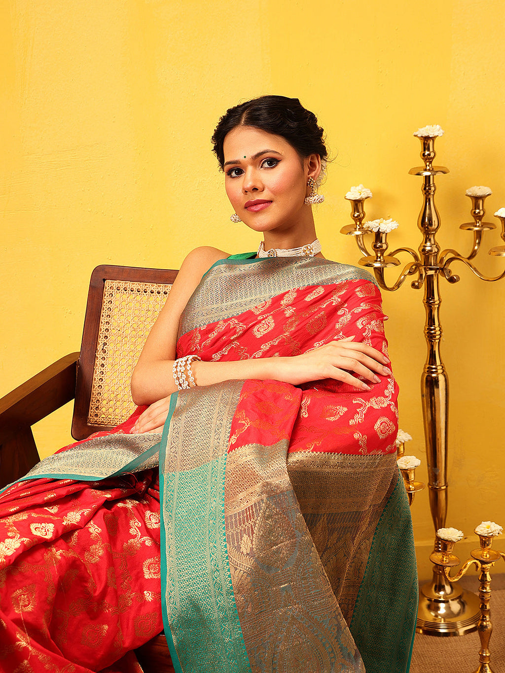 Red Banarasi Silk Saree with Traditional Woven Design