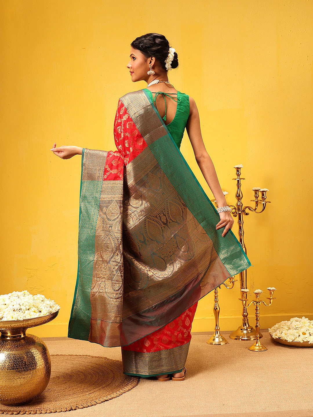 Red Banarasi Silk Saree with Traditional Woven Design