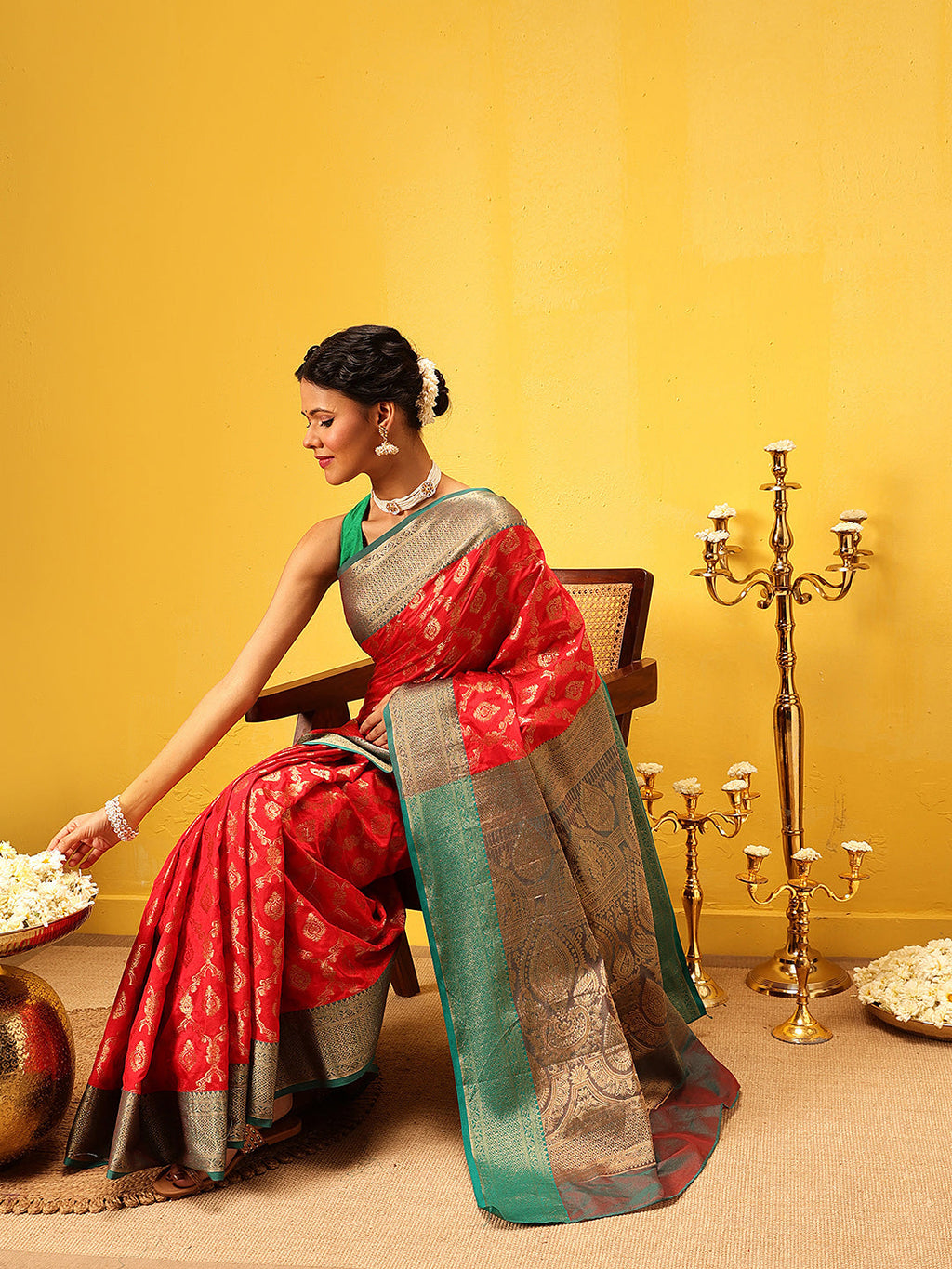 Red Banarasi Silk Saree with Traditional Woven Design