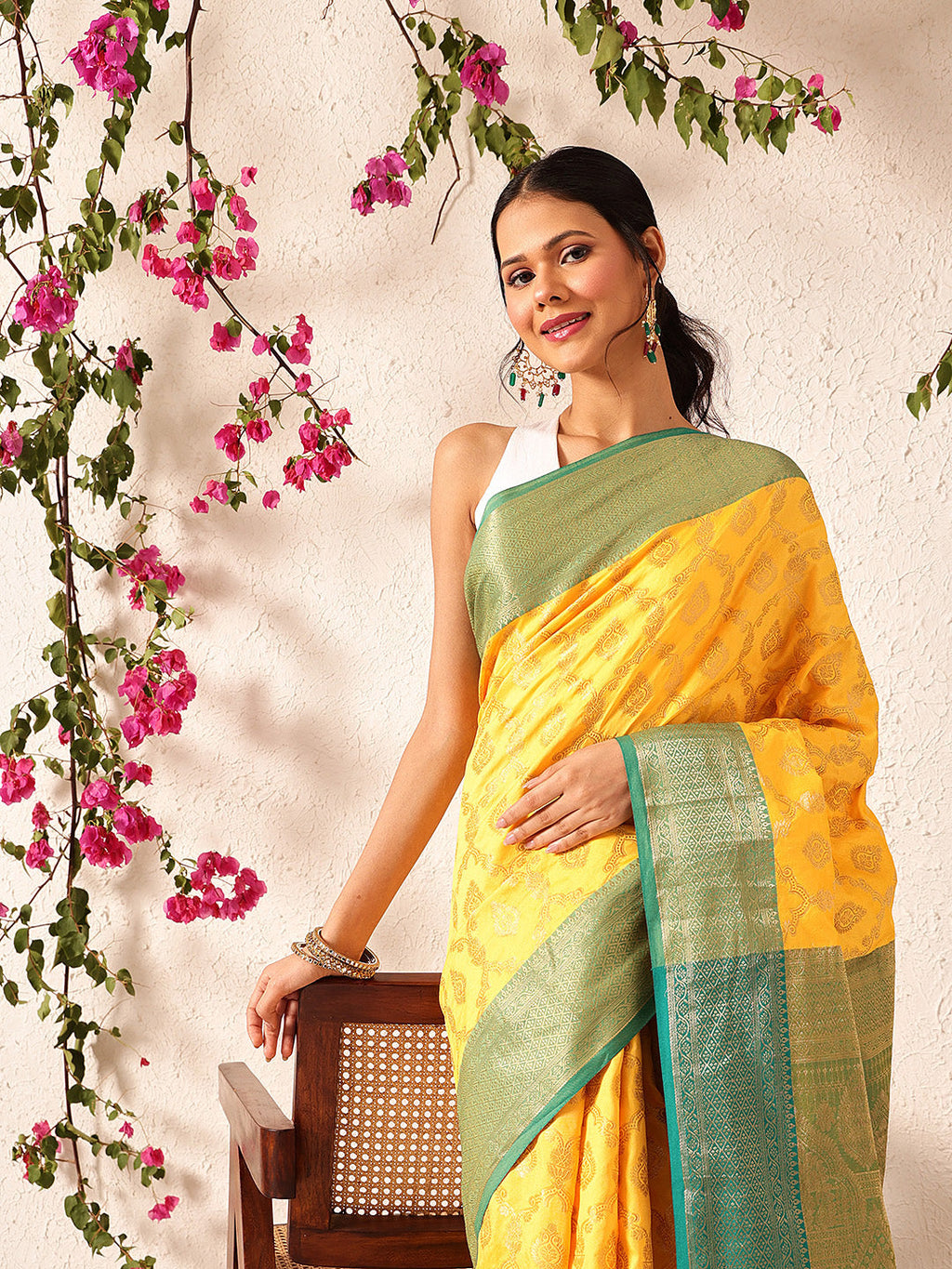 Yellow Banarasi Silk Saree with Traditional Woven Design