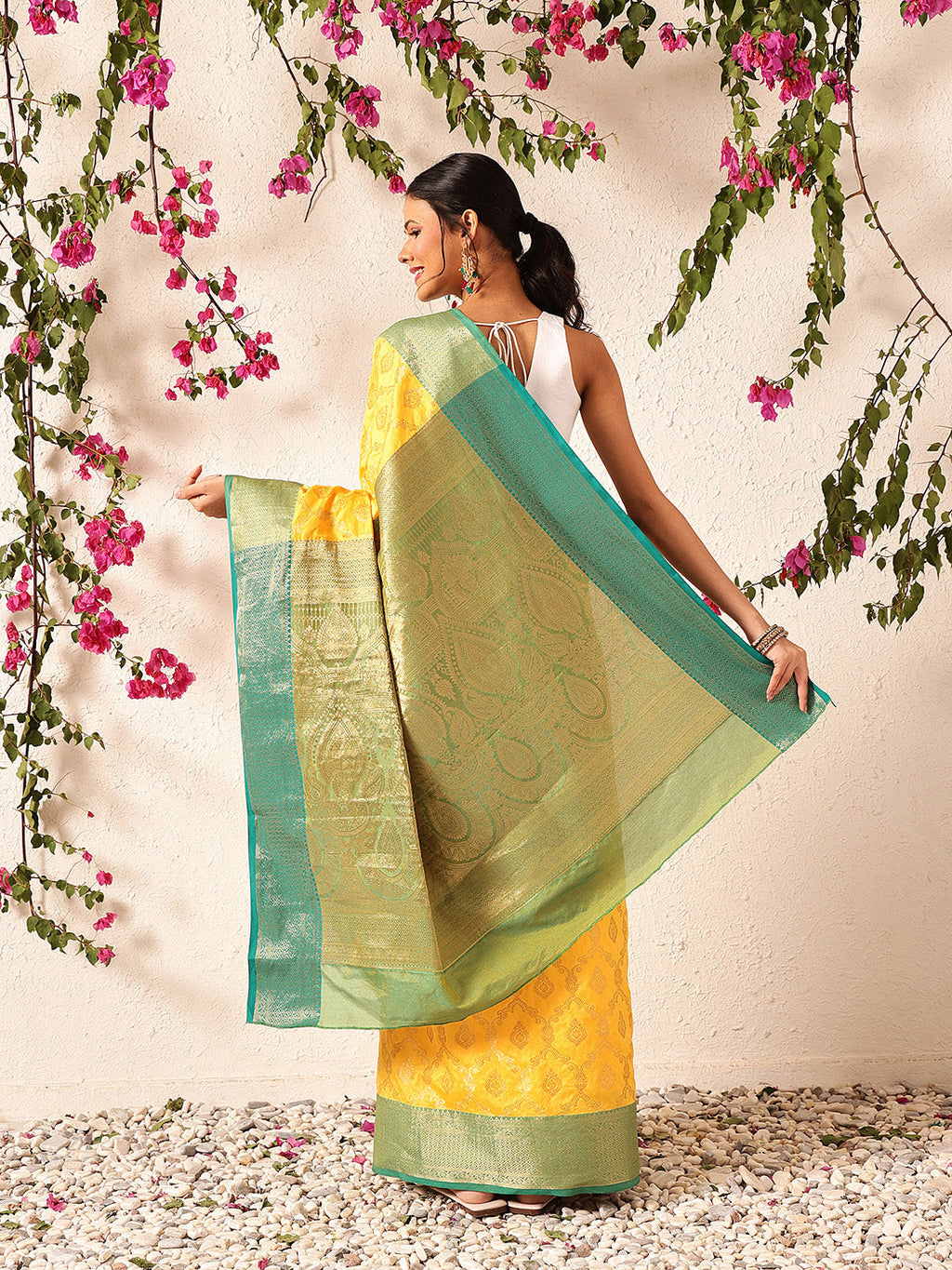 Yellow Banarasi Silk Saree with Traditional Woven Design