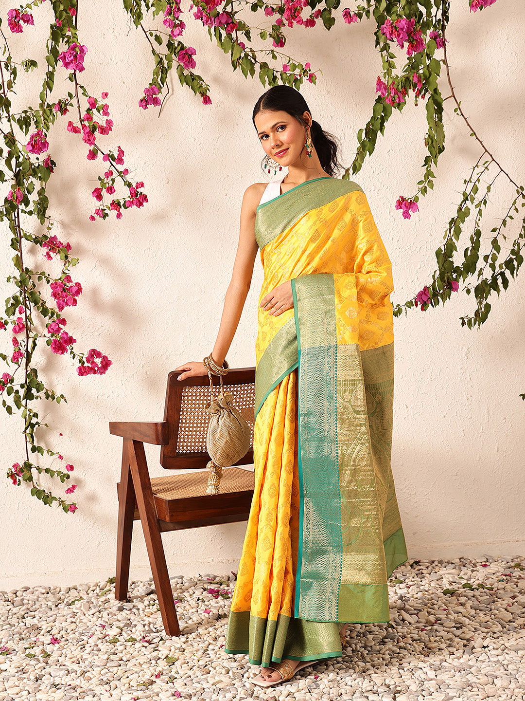Yellow Banarasi Silk Saree with Traditional Woven Design