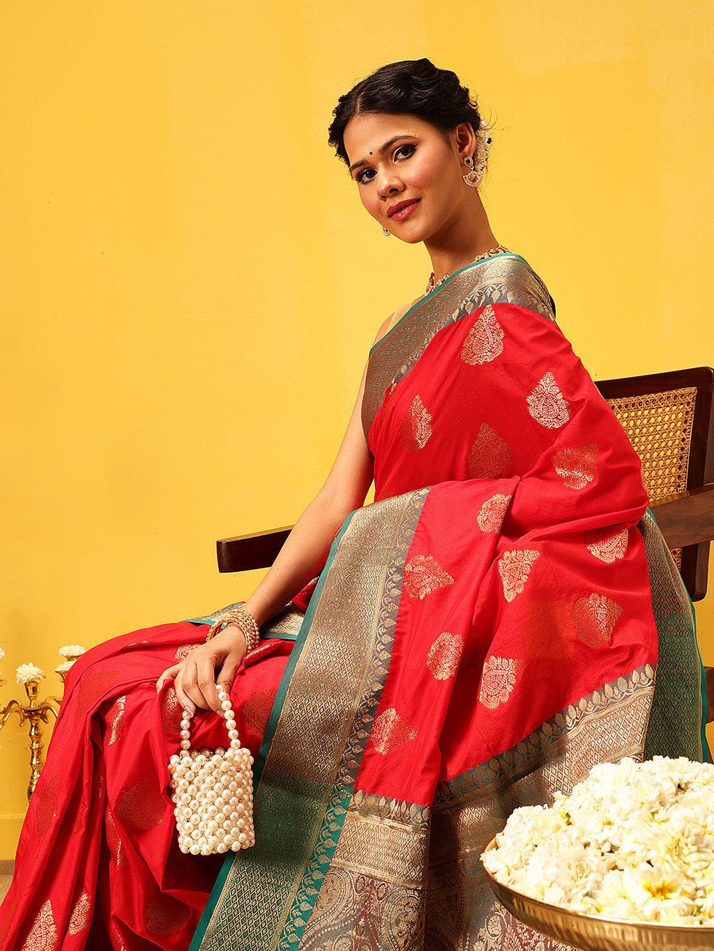 Red Banarasi Silk Saree with Classic Woven Design