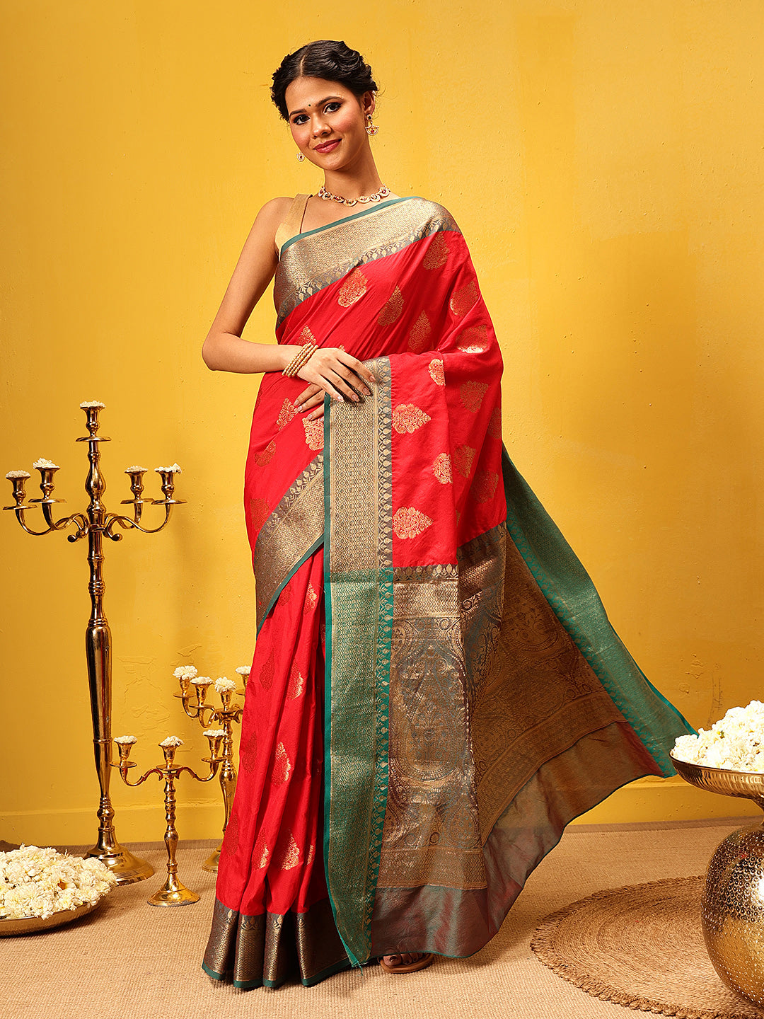 Classic Red Banarasi Silk Saree with detailed woven craftsmanship