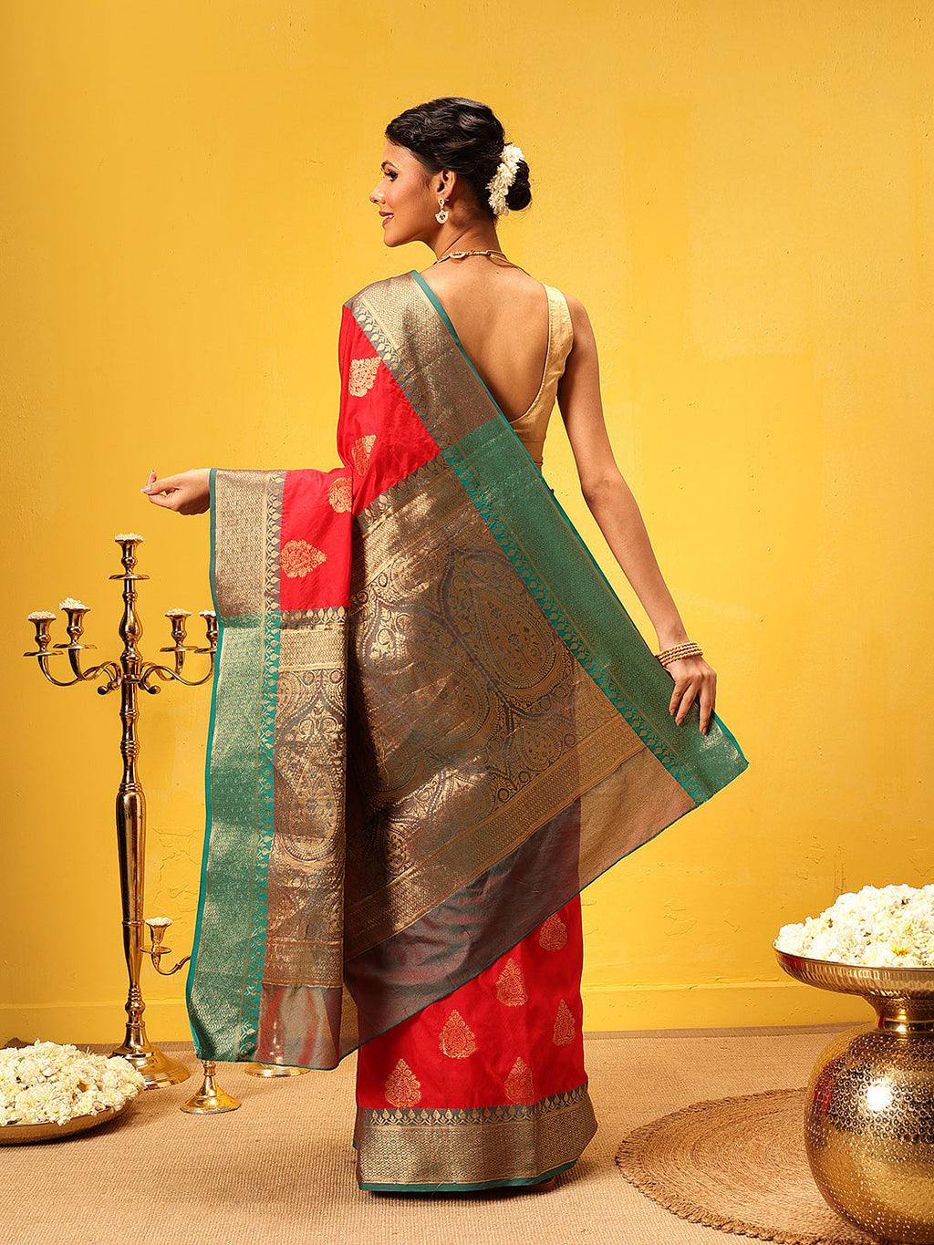 Red Banarasi Silk Saree with Classic Woven Design