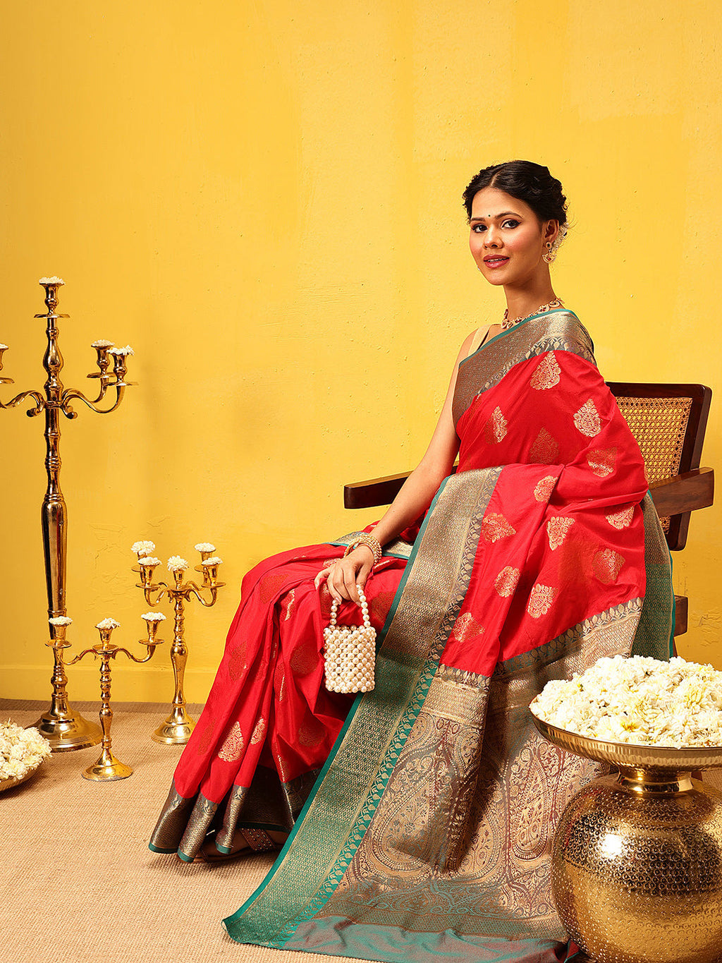 Red Banarasi Silk Saree with Classic Woven Design