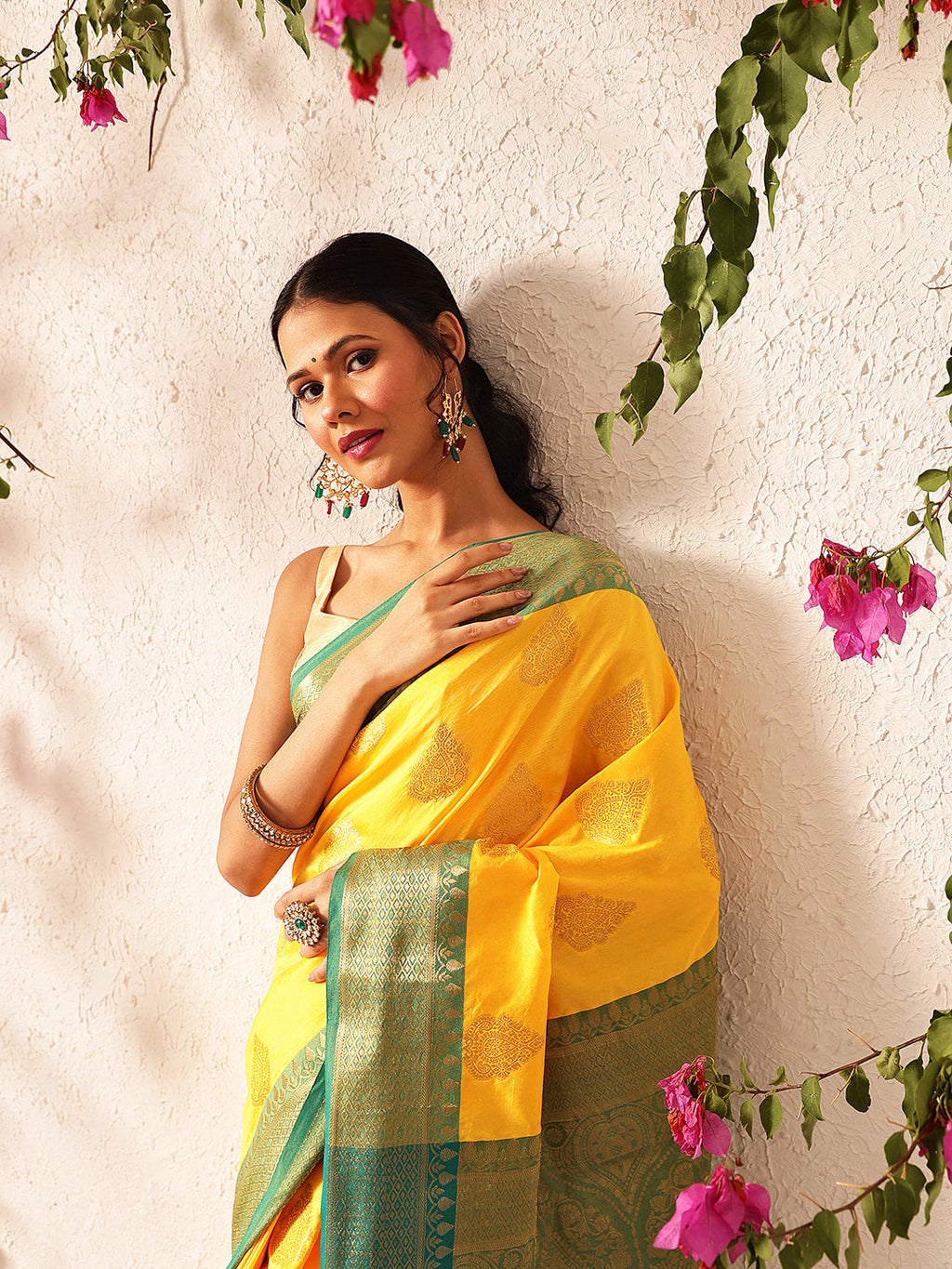 Yellow Banarasi Silk Saree with Traditional Woven Design